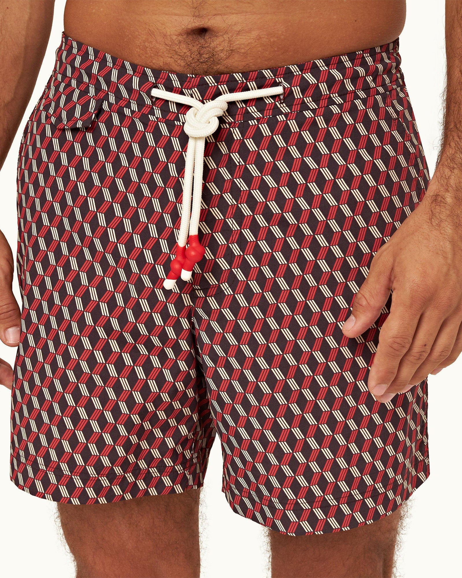Truffle/Vermillion Bowline Drawcord Mid-Length Swim Shorts | Truffle/Vermillion