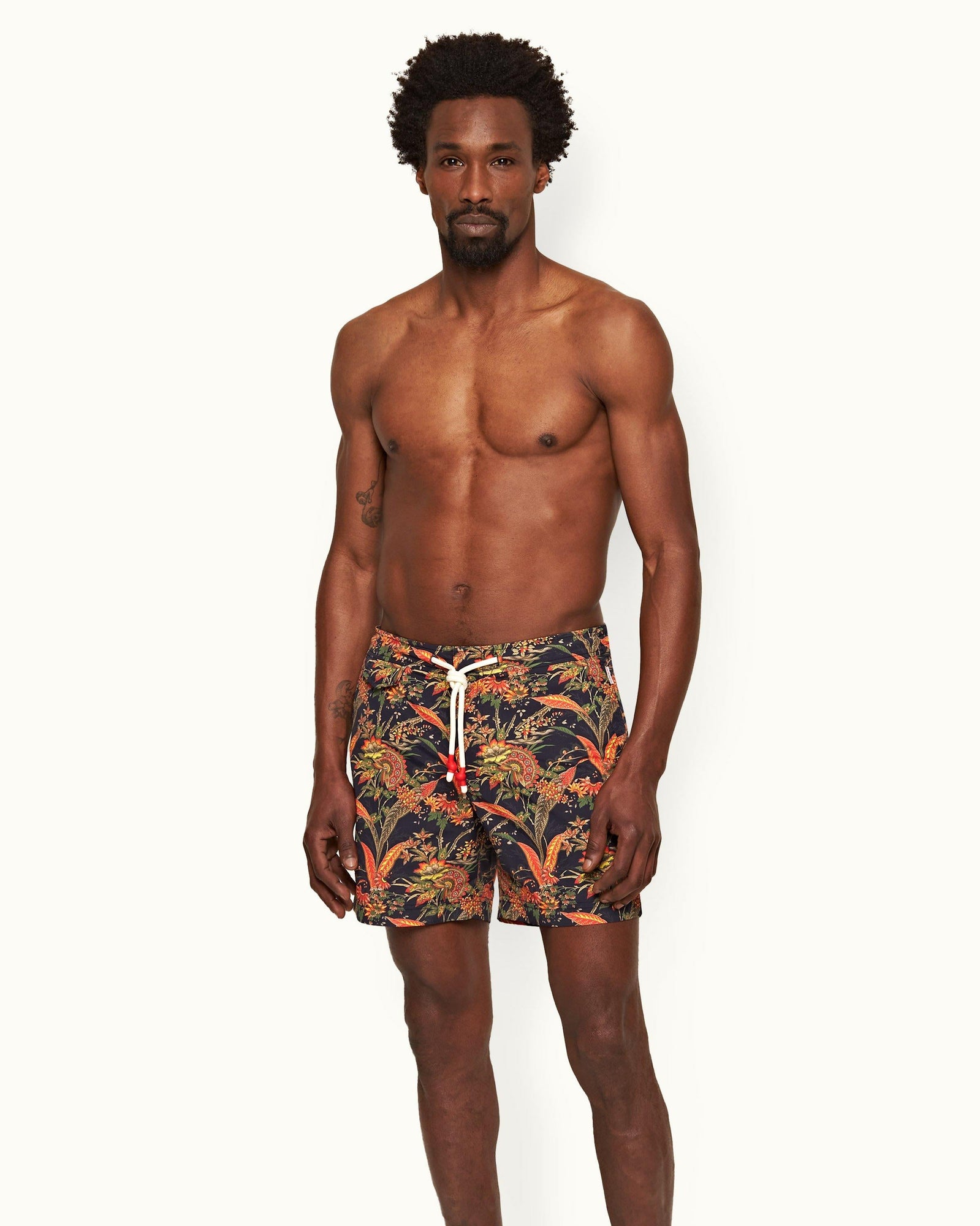 Standard Midnight Navy Lotus Mid-Length Drawcord Swim Shorts | Midnight Navy