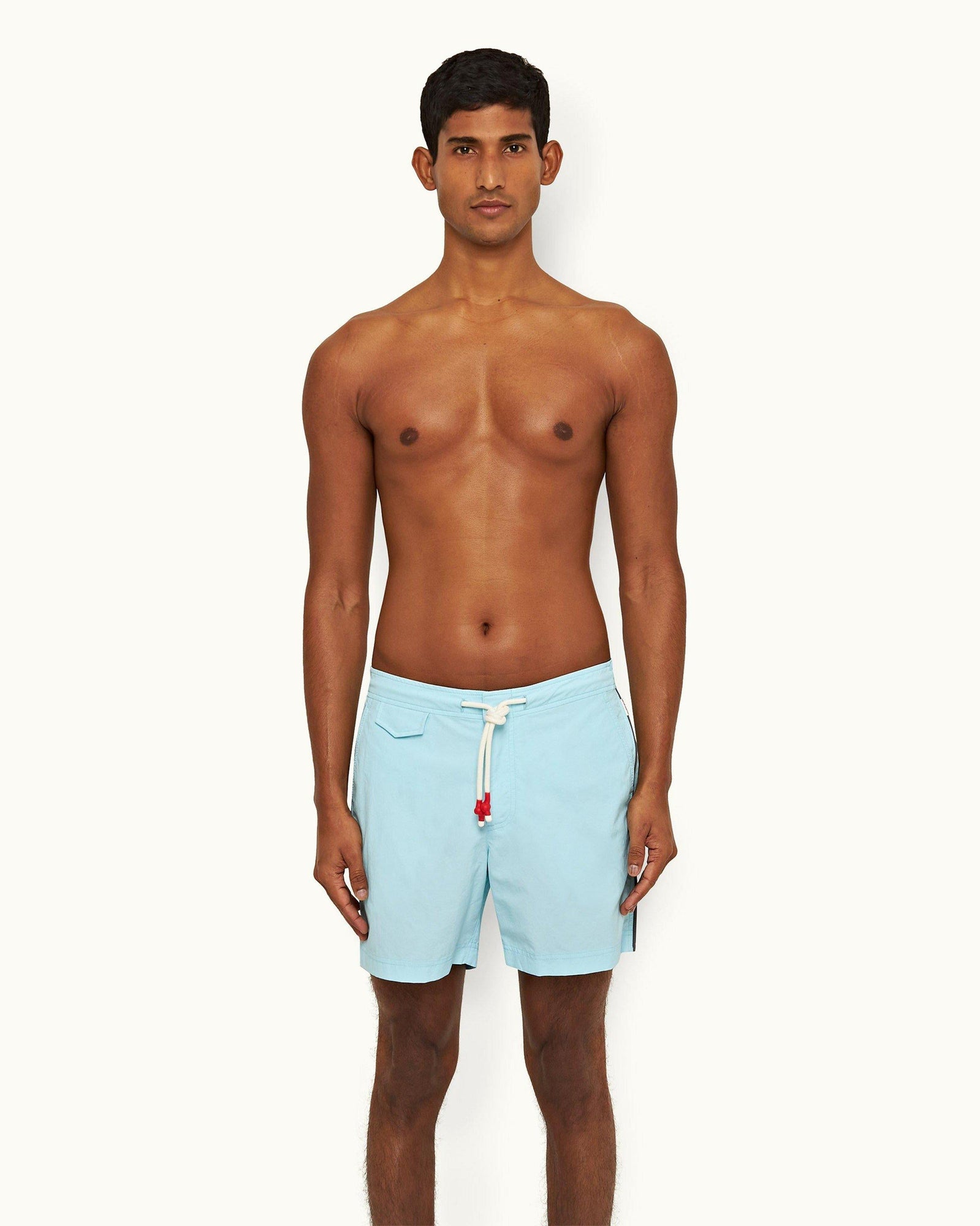 Clear Sky Piping Drawcord Mid-Length Swim Shorts | Clear Sky