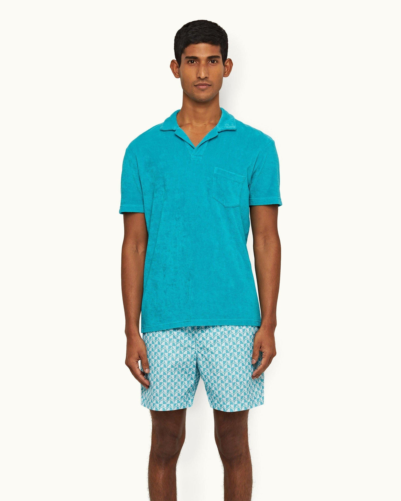 Terry Towelling Crystal Sea Tailored Fit Resort Towelling Polo Shirt | Crystal Sea