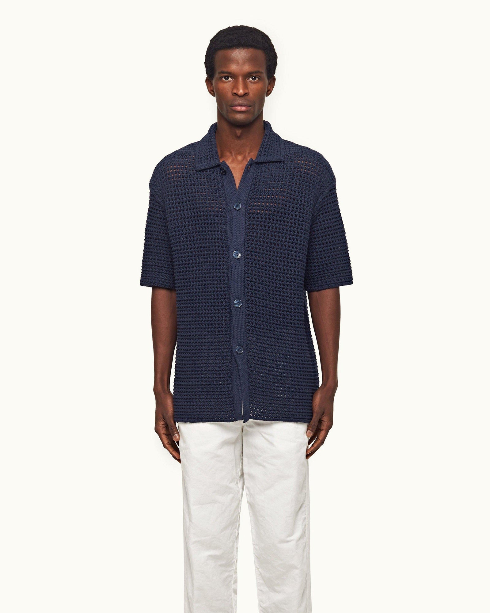 Night Iris Crochet Relaxed Fit Organic Cotton Shirt | Night Iris