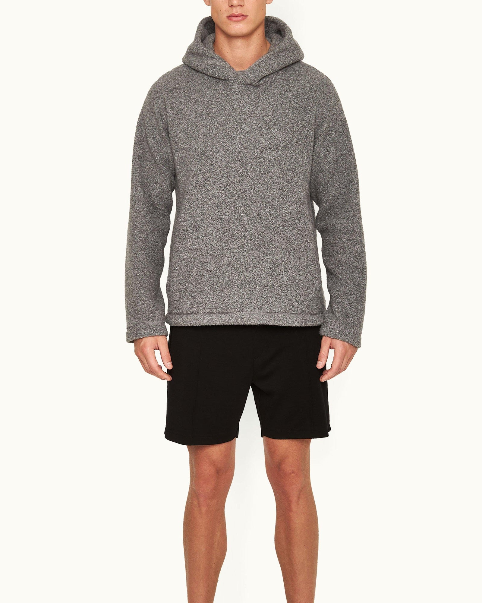 Vetle Grey Melange Relaxed Fit Hooded Fleece Sweatshirt | Grey Melange