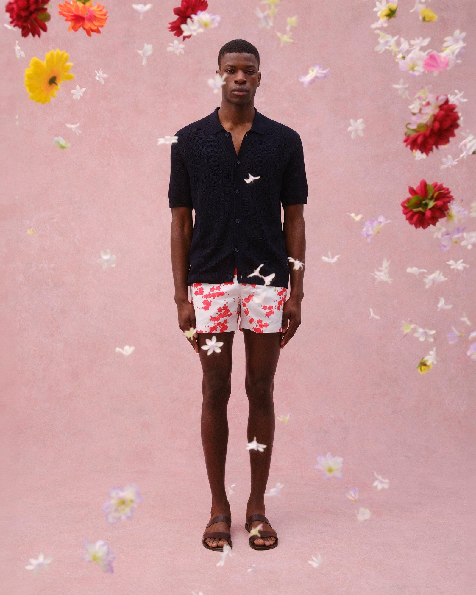 Setter Blossom Print Shorter-Length Swim Shorts In Red Plum Colour | Red