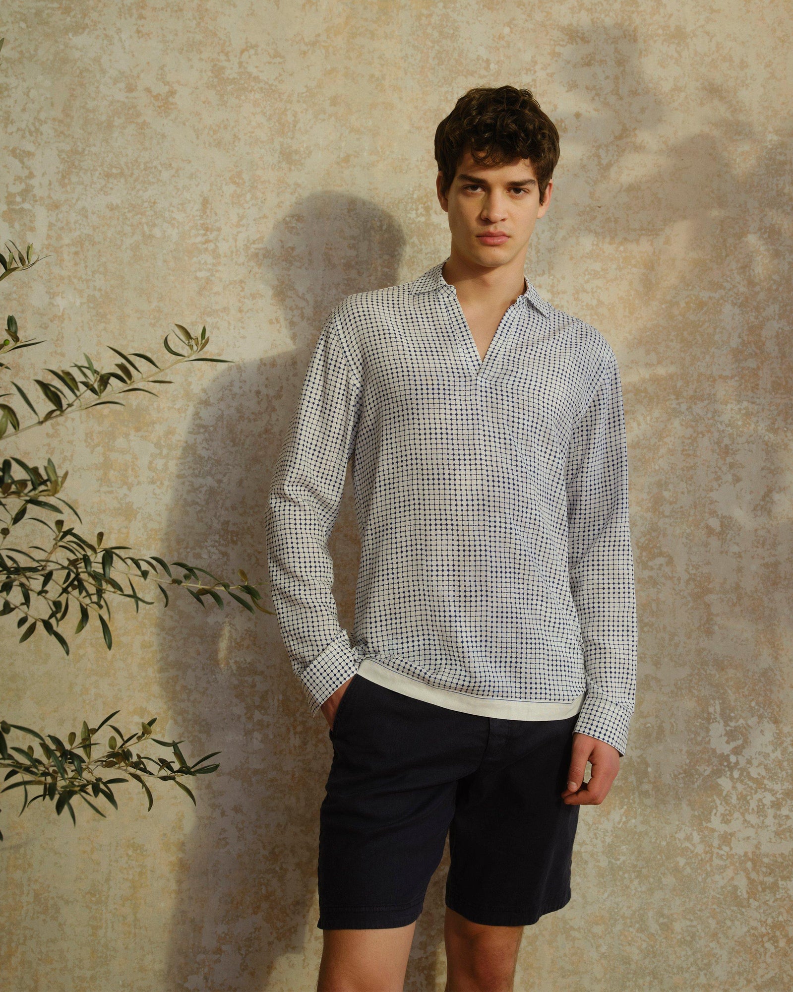 Men | Ridley Linen Shirt | White Sand/Azul Blue
