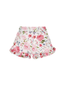 Girls | Botanical Poplin Shorts | Cream/Peach Pink