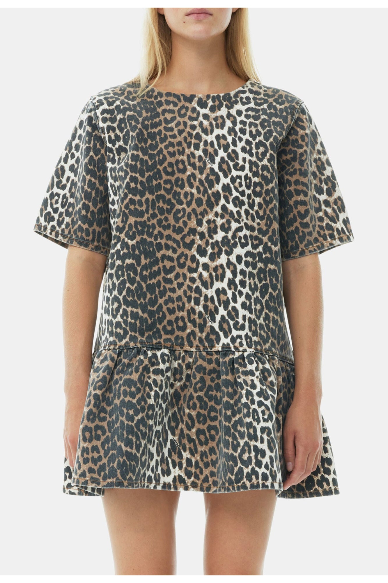 Open back Mini Denim Dress | Leopard