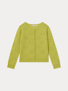 Girl | Openwork Knit Cherry Cardigan For Girls | Light Green