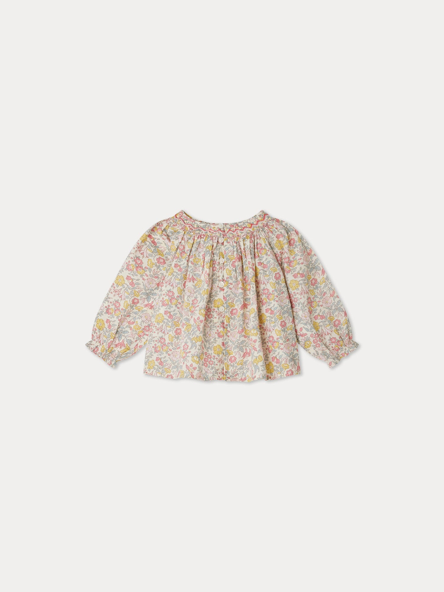 Girl | Griotte Smocked Blouse In Pink Liberty Fabric | Pink Flowers