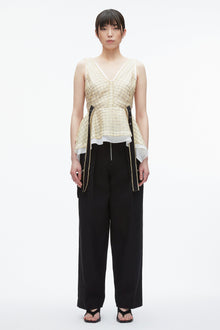 Plaid Organza V-Neck Top | Hay Multi