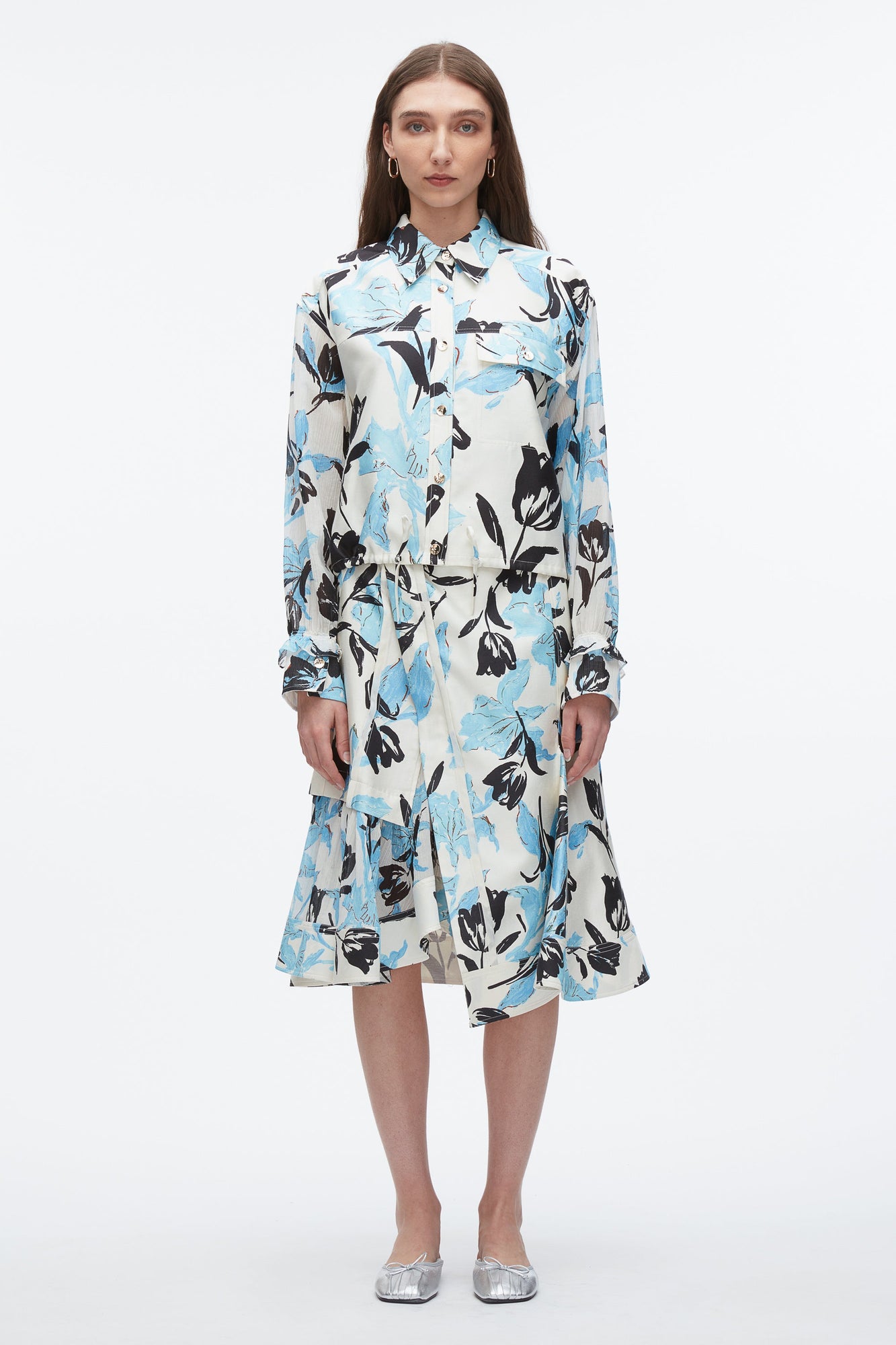 Joyful Tulip Cropped Shirt Jacket | Ivory Multi