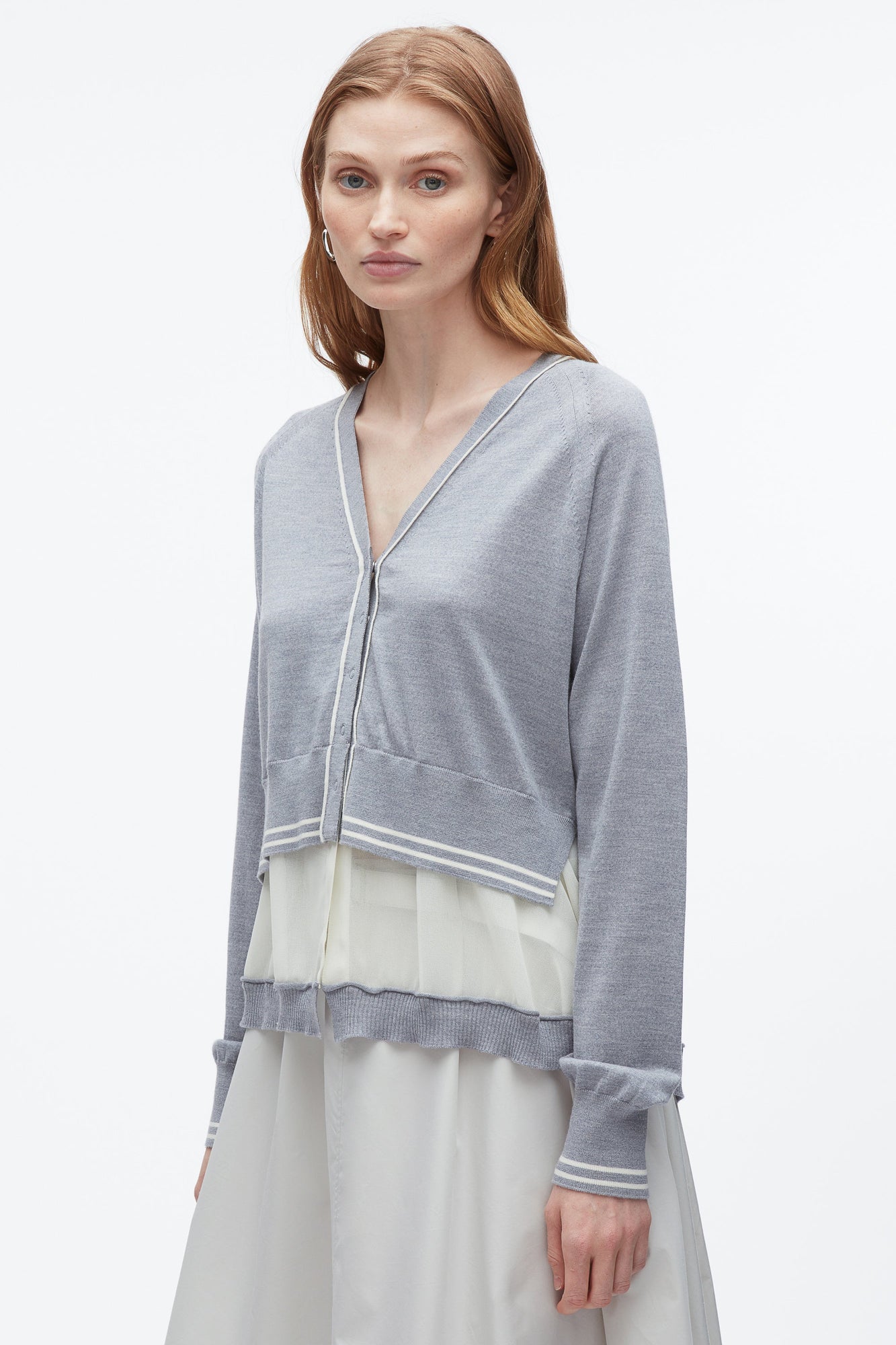 Chiffon Hem Boxy Cardigan | Grey Melange