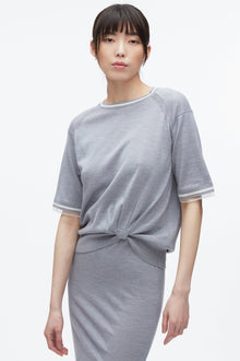 French Tuck Knit Dress with Organza | Grey Melange