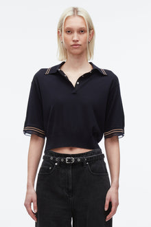 Cropped Polo with Organza | Navy