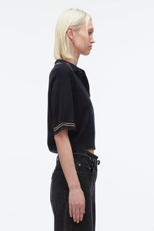 Cropped Polo with Organza | Navy