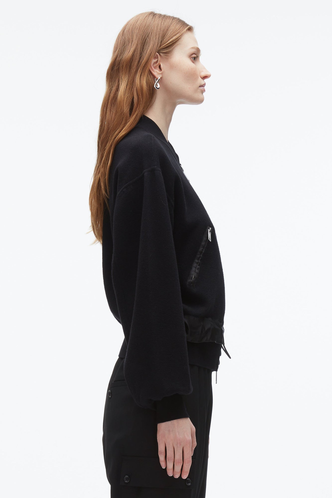 Knit Layered Bomber Jacket | Black