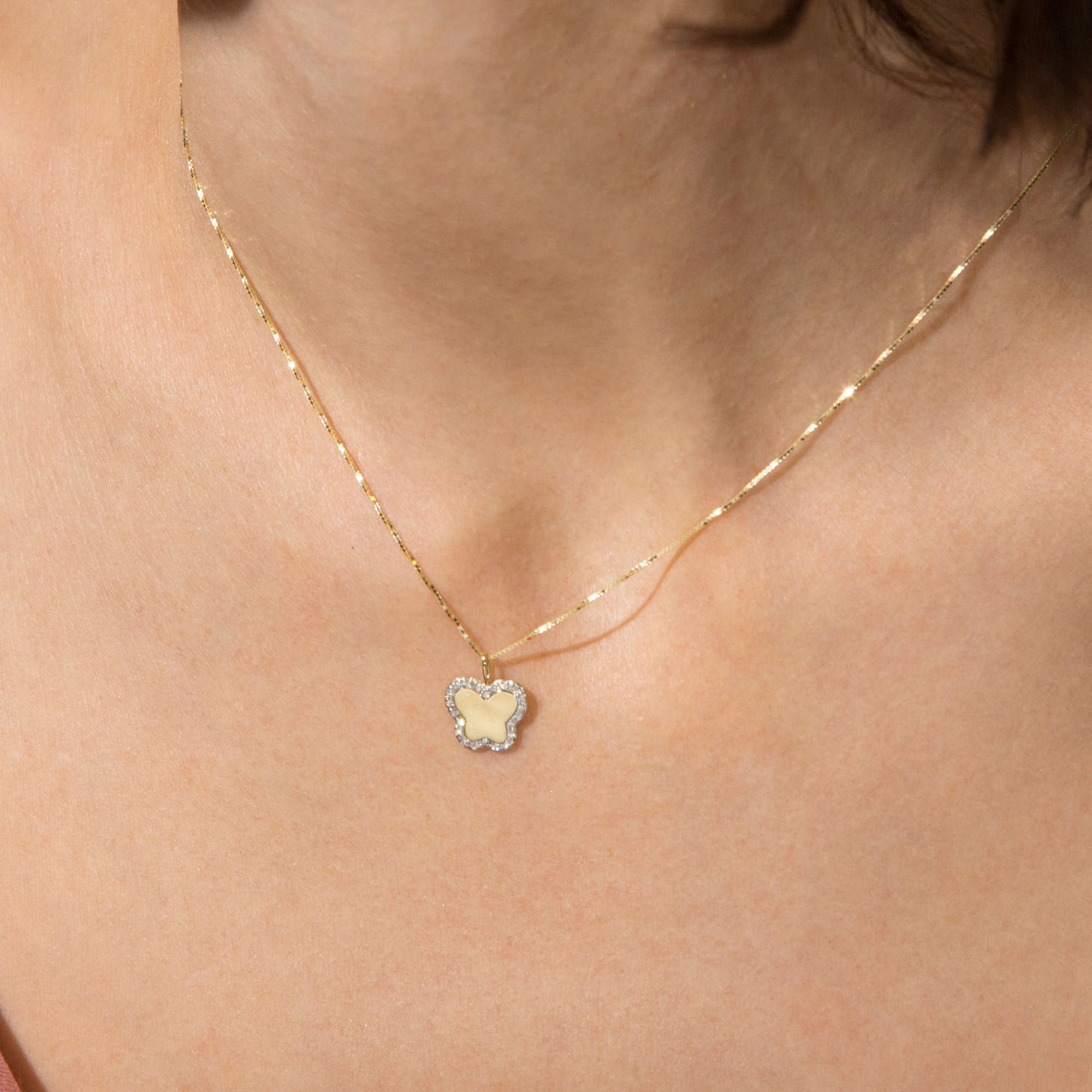 Pave Butterfly Disc Charm | 10K Yellow Gold | White Diamond