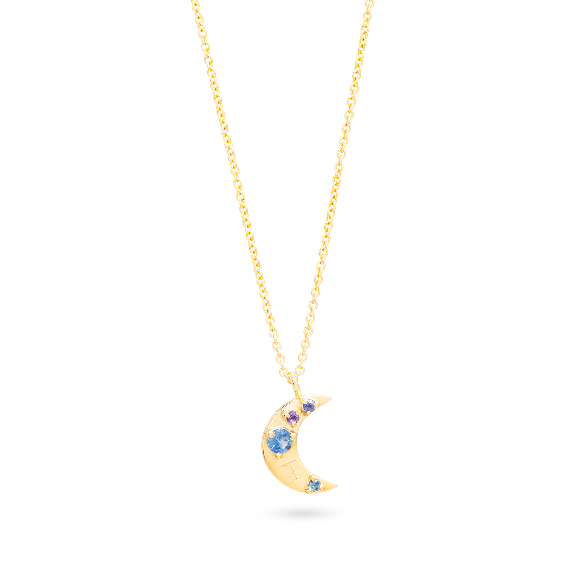 Personalized Crescent Moon Gemstone Necklace