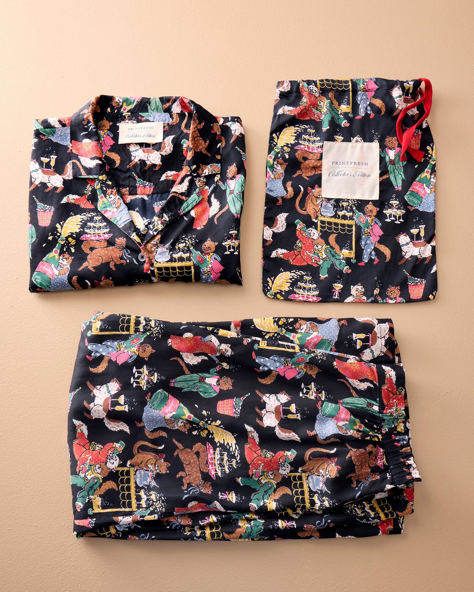 Swanky Cats - Eco Satin Ruffle Set - Tuxedo - Printfresh