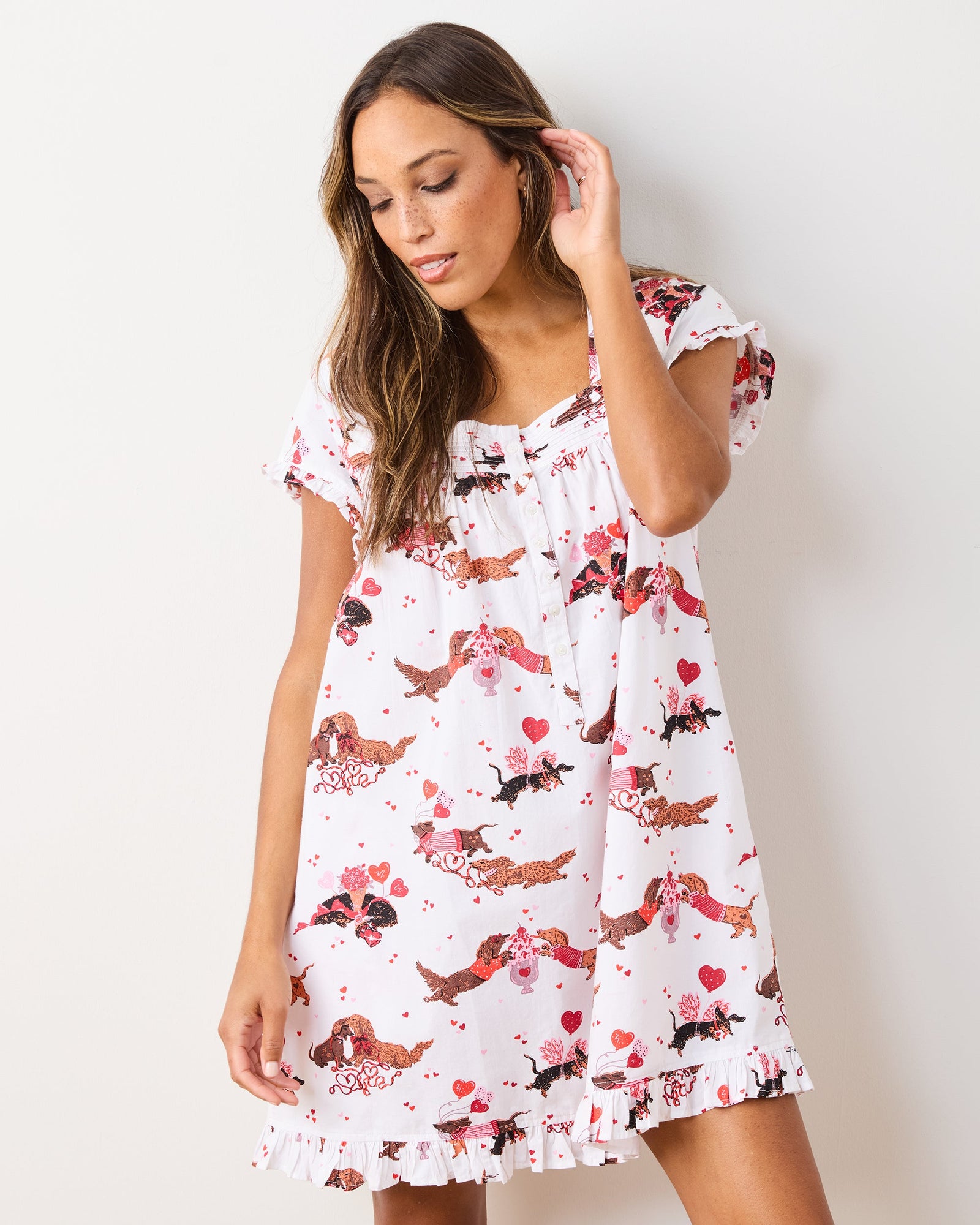 Dachshund Date - Pintuck Nightgown - Cloud - Printfresh