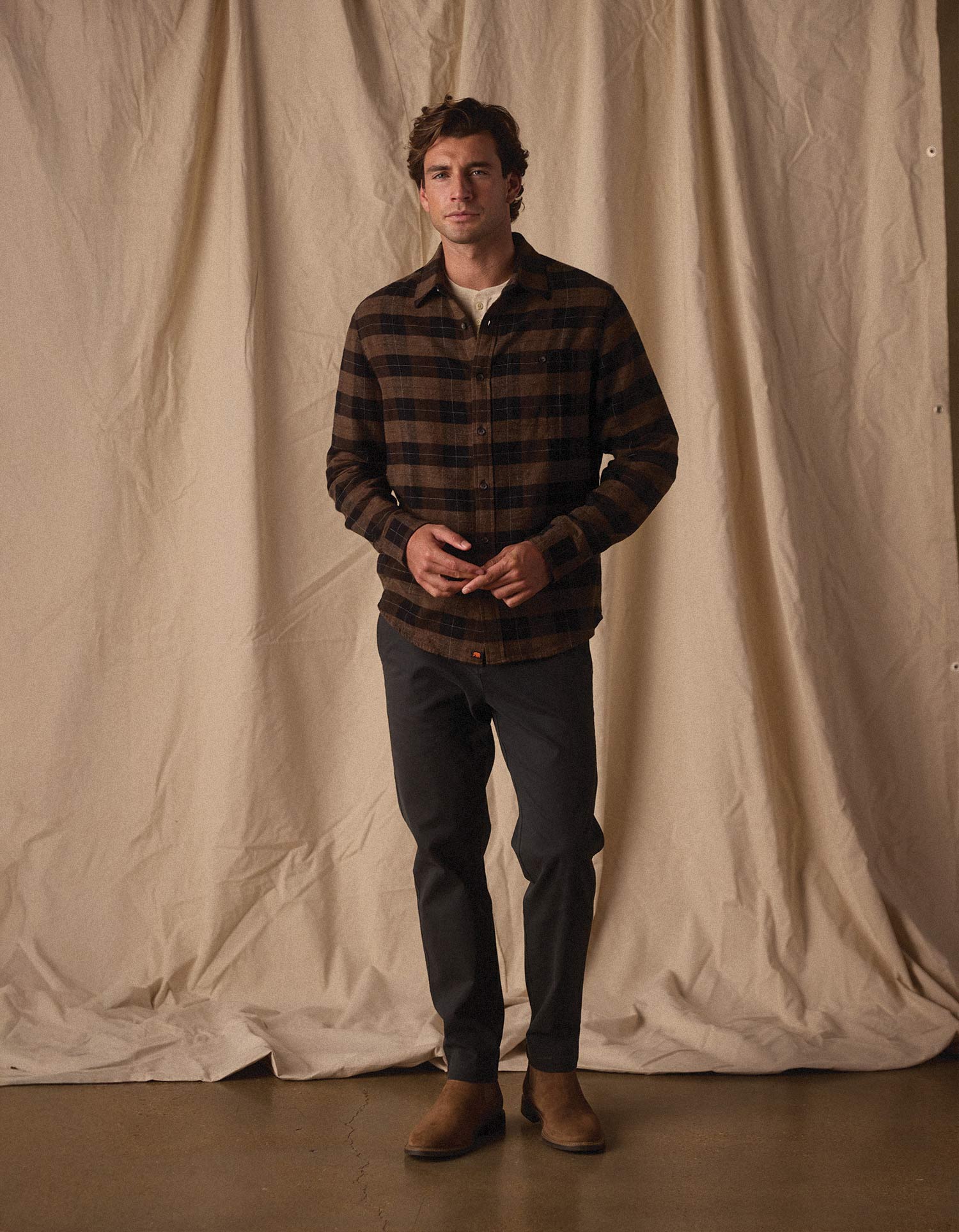 Men | Hudson Double Brushed Flannel | Dark Brown Plaid