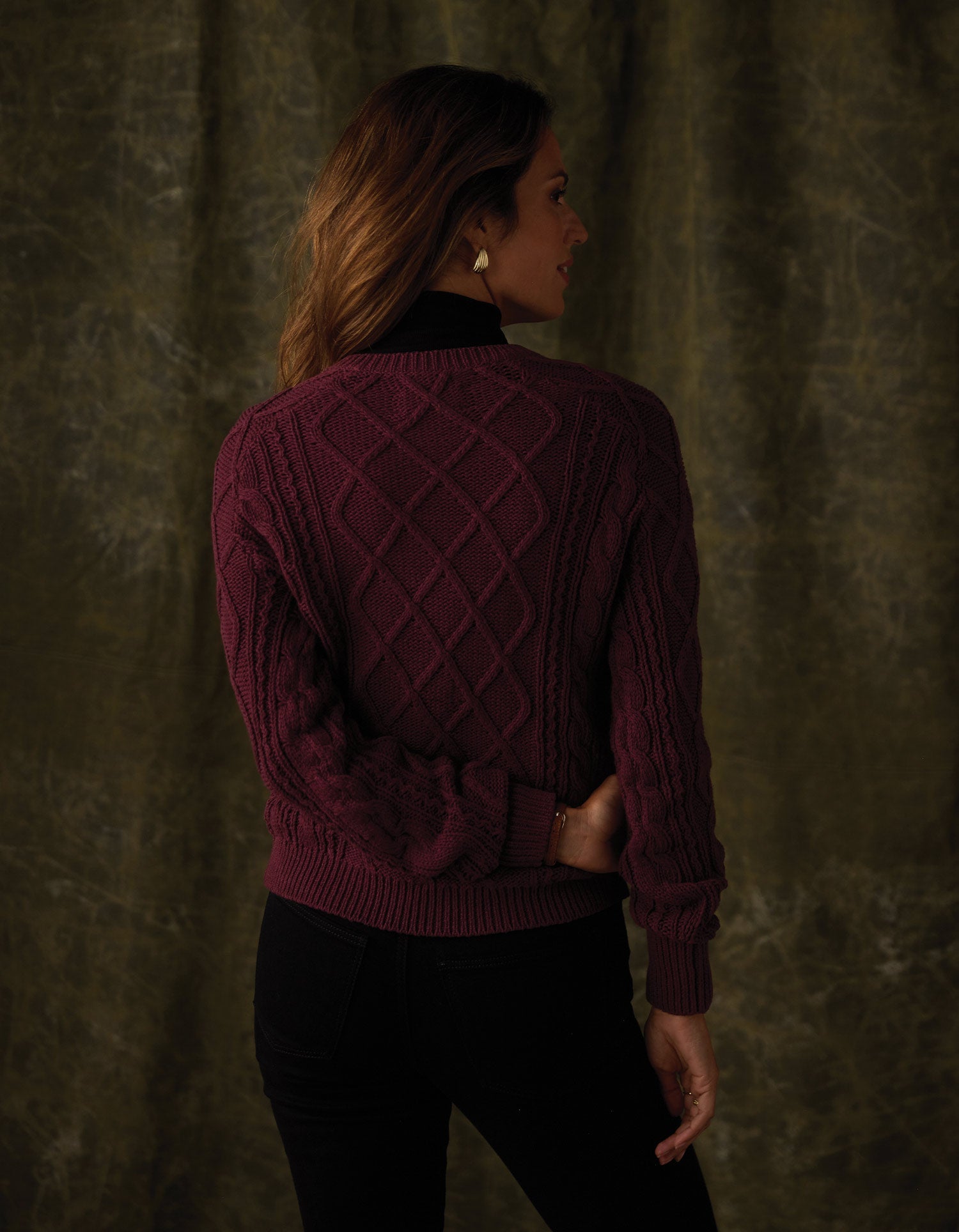 Women | Josefine Cableknit Henley | Port Wine