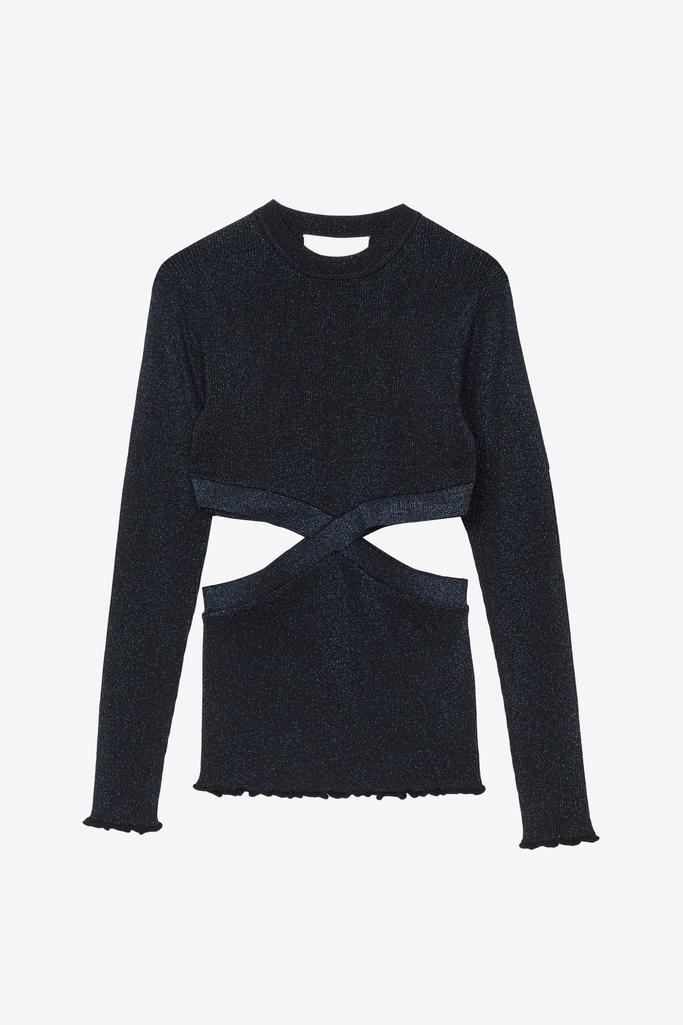 Marled Lurex Crossover Cut Out Pullover | Black/Midnight