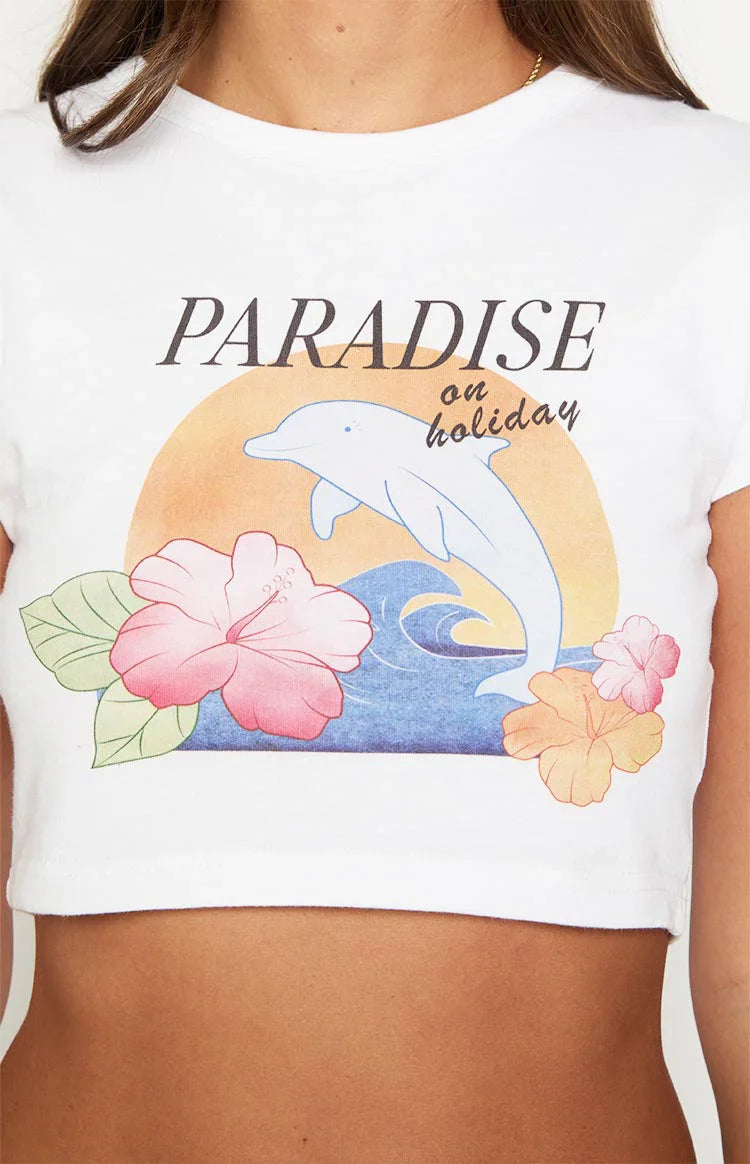 Paradise On HolidayCropped Tee | White