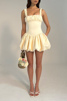 Aubrey Satin Bubble Hem Mini Dress | Egg White
