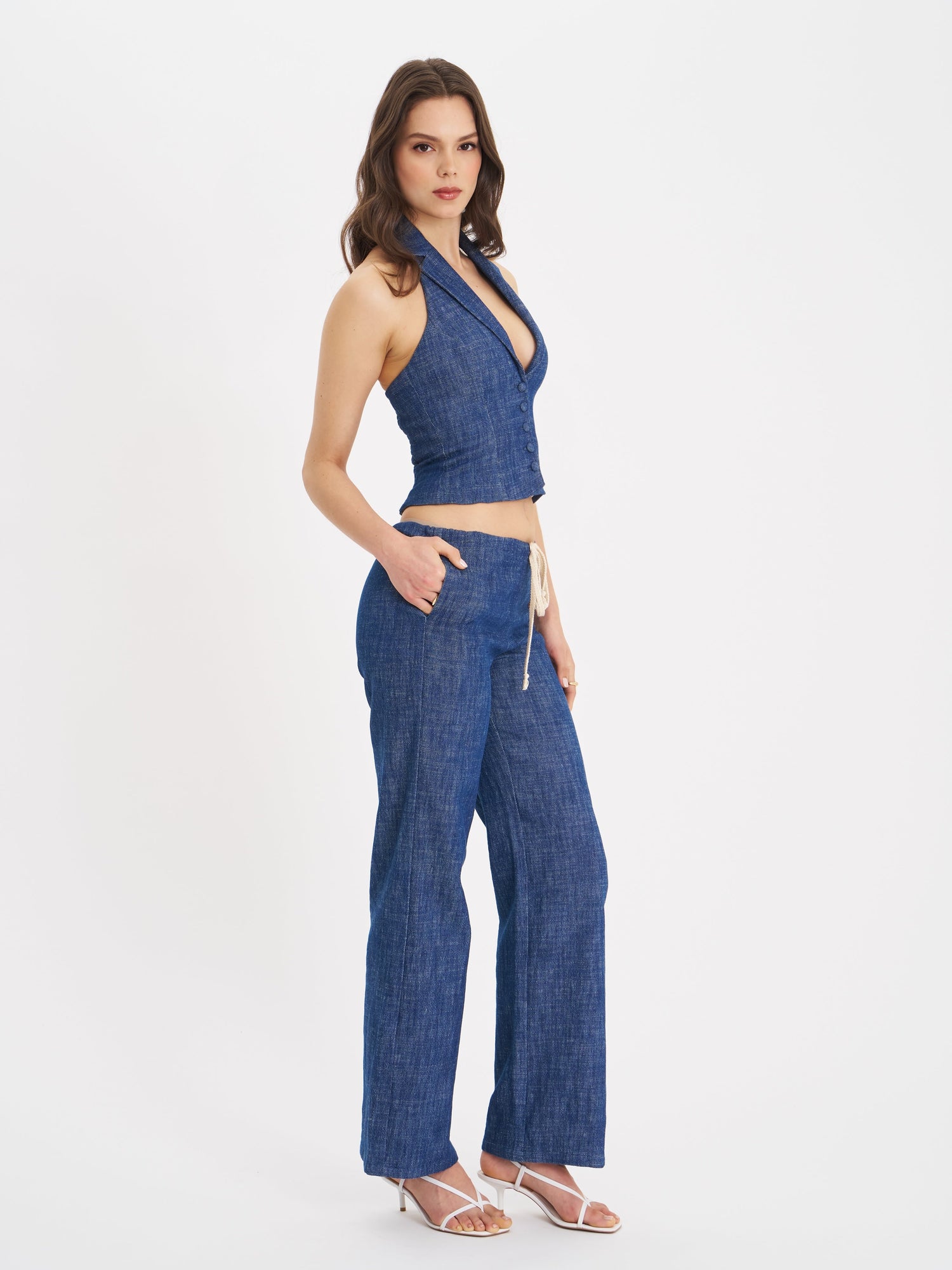 Raffaella Cotton Denim Straight Leg Pants | Navy