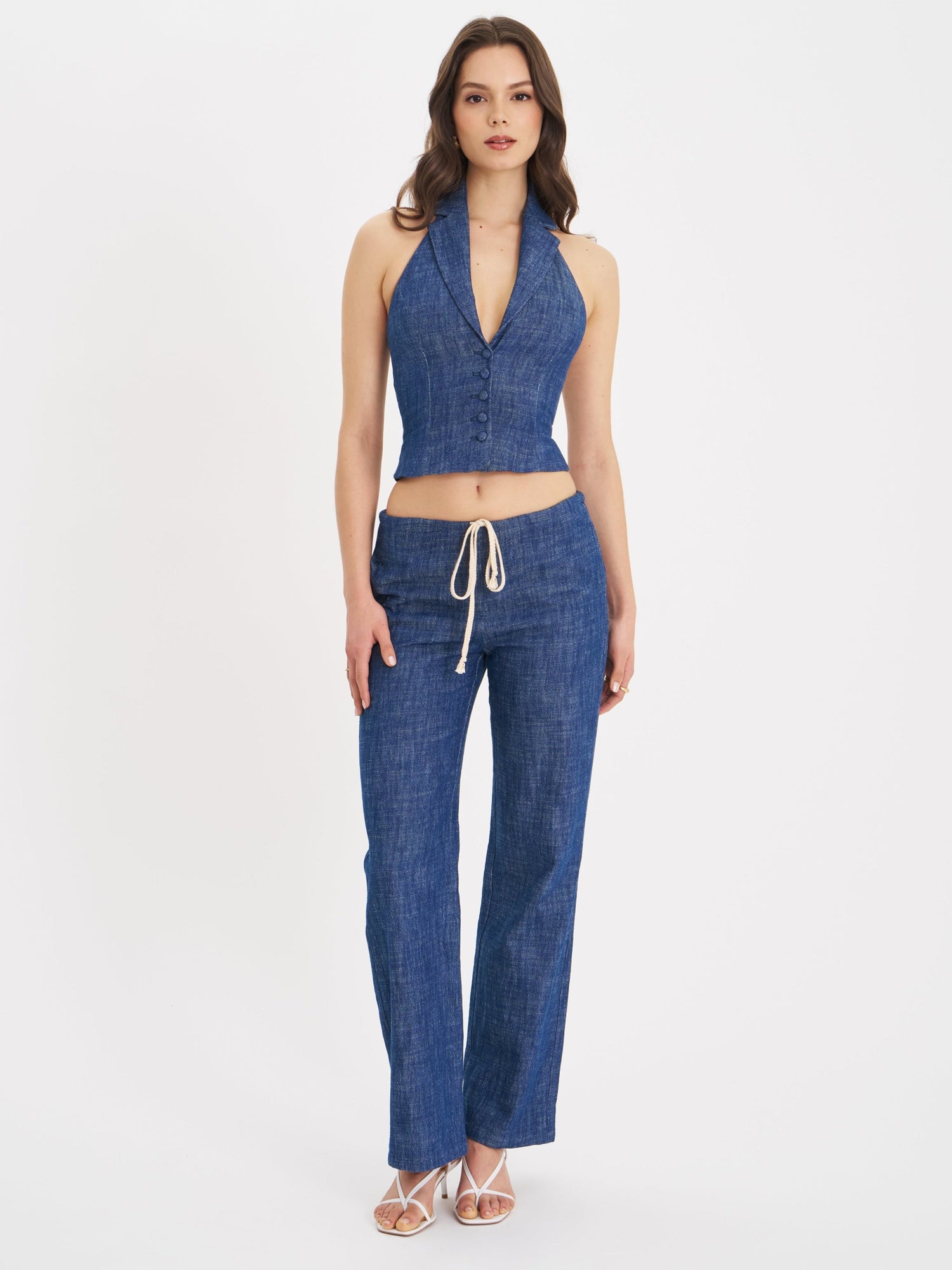 Raffaella Cotton Denim Straight Leg Pants | Navy
