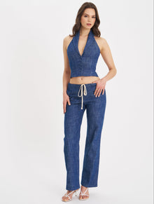 Raffaella Cotton Denim Straight Leg Pants | Navy