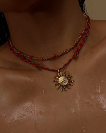 The Costa de Sol Beaded Necklace | Red Stone | Gold