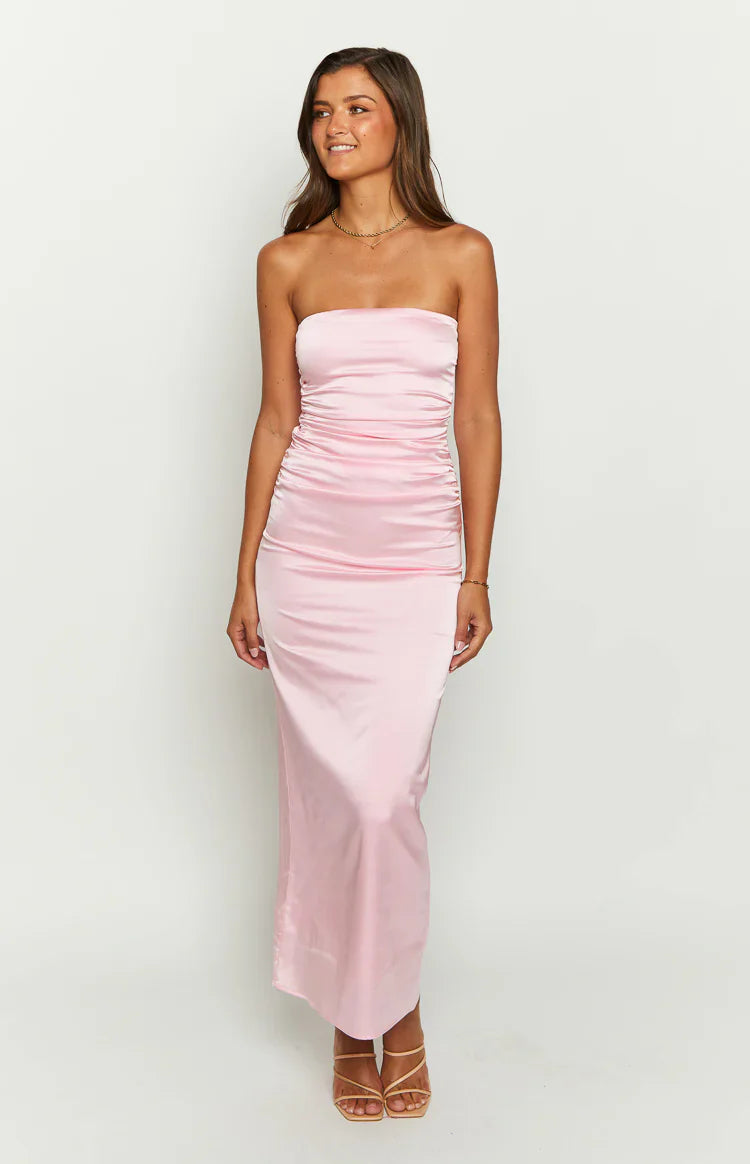 Bloom Satin Strapless Maxi Dress | Pink