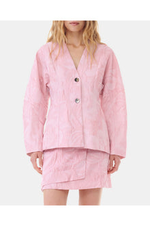 Pink Textured Cloqué Curve Sleeve Blazer | Bleached Mauve