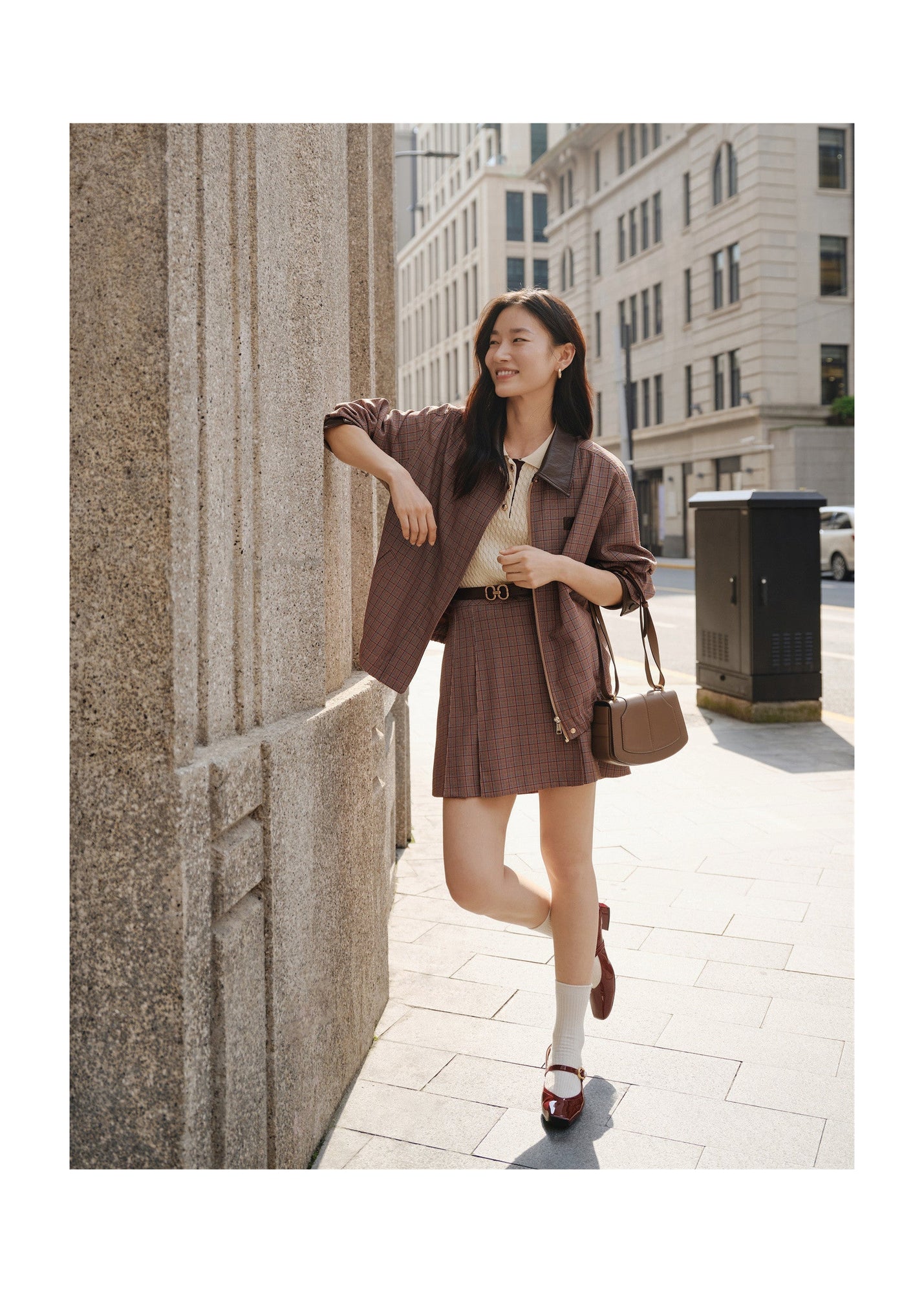 Plaid A-Line Skirt | Brown