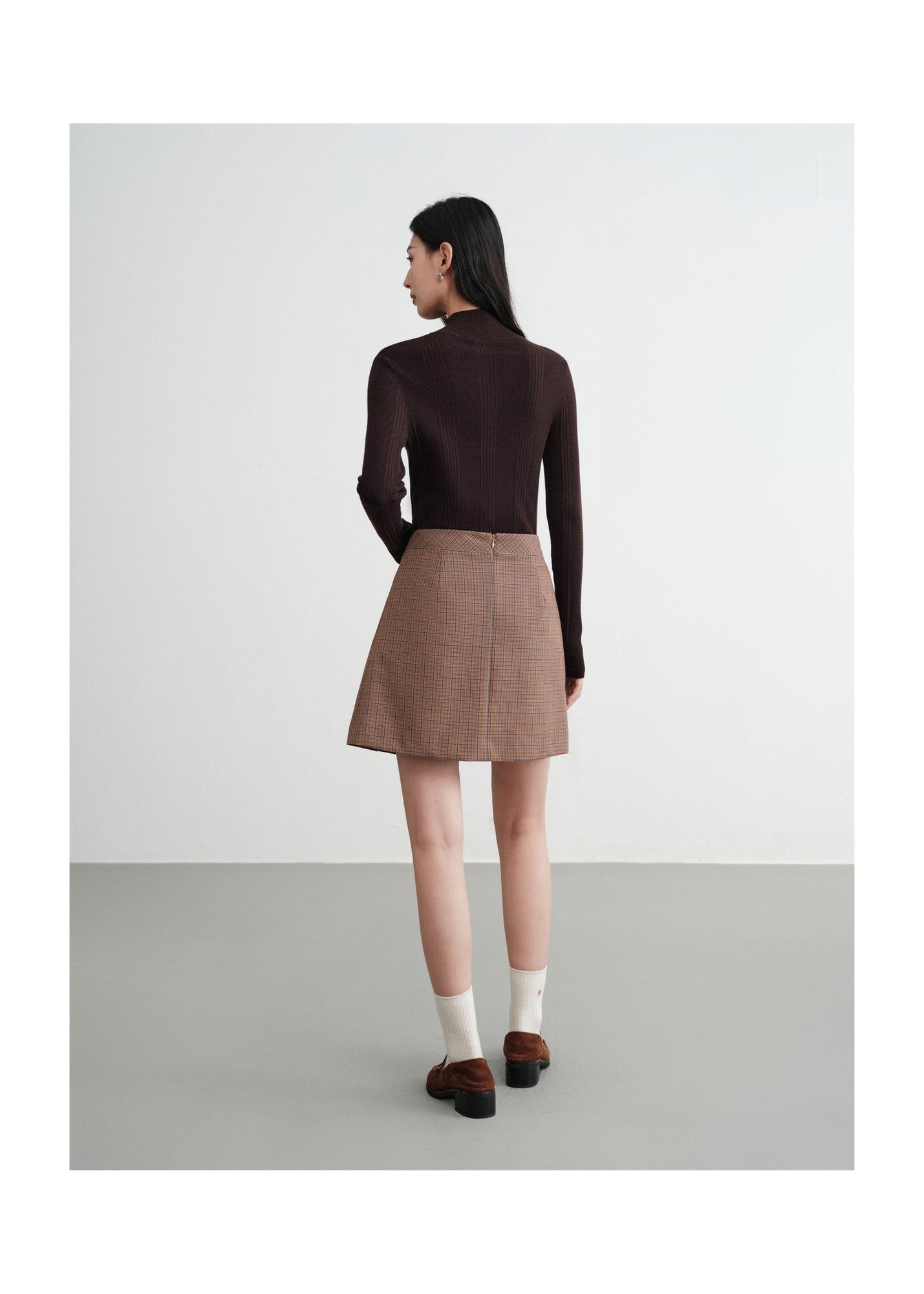 Plaid A-Line Skirt | Brown