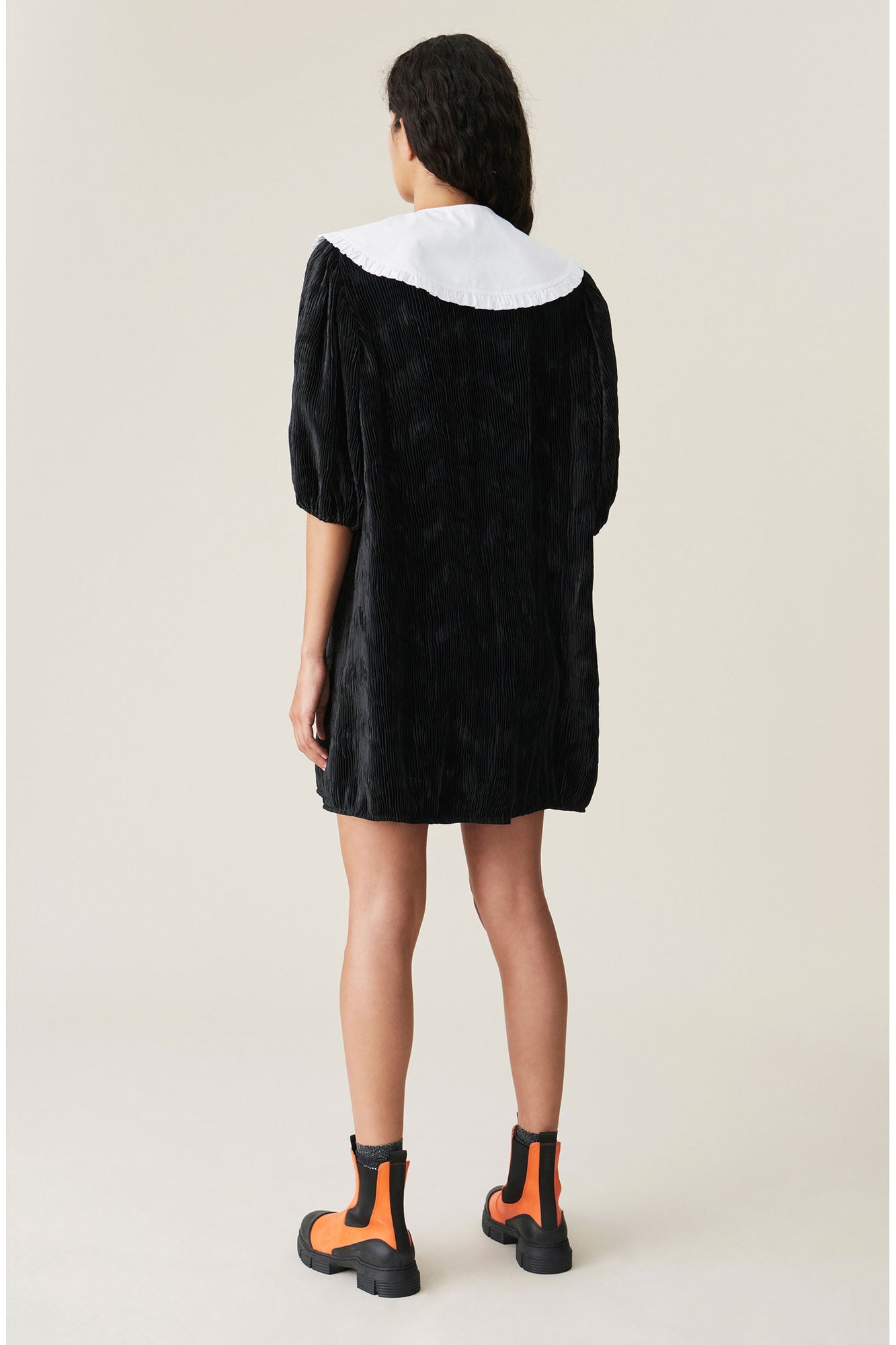 Pleated Satin Mini Dress | Black