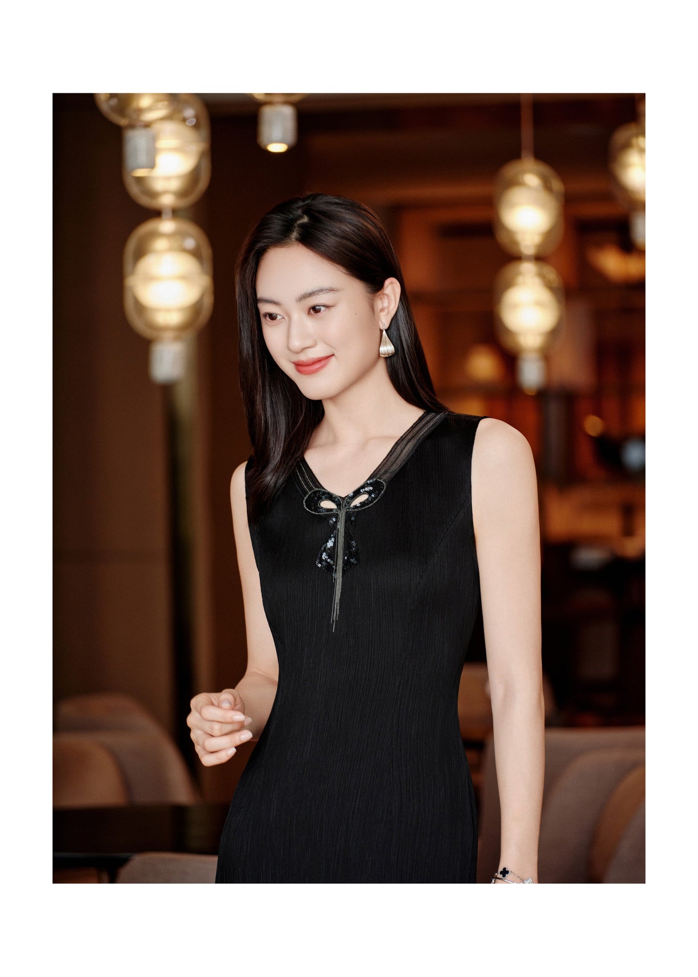 Pleated Triacetate Dress | Black