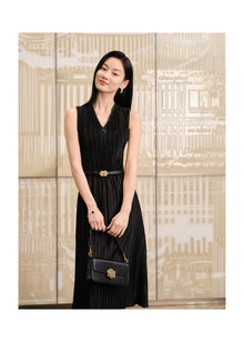 Pleated Waist-Cinched Dress | Black