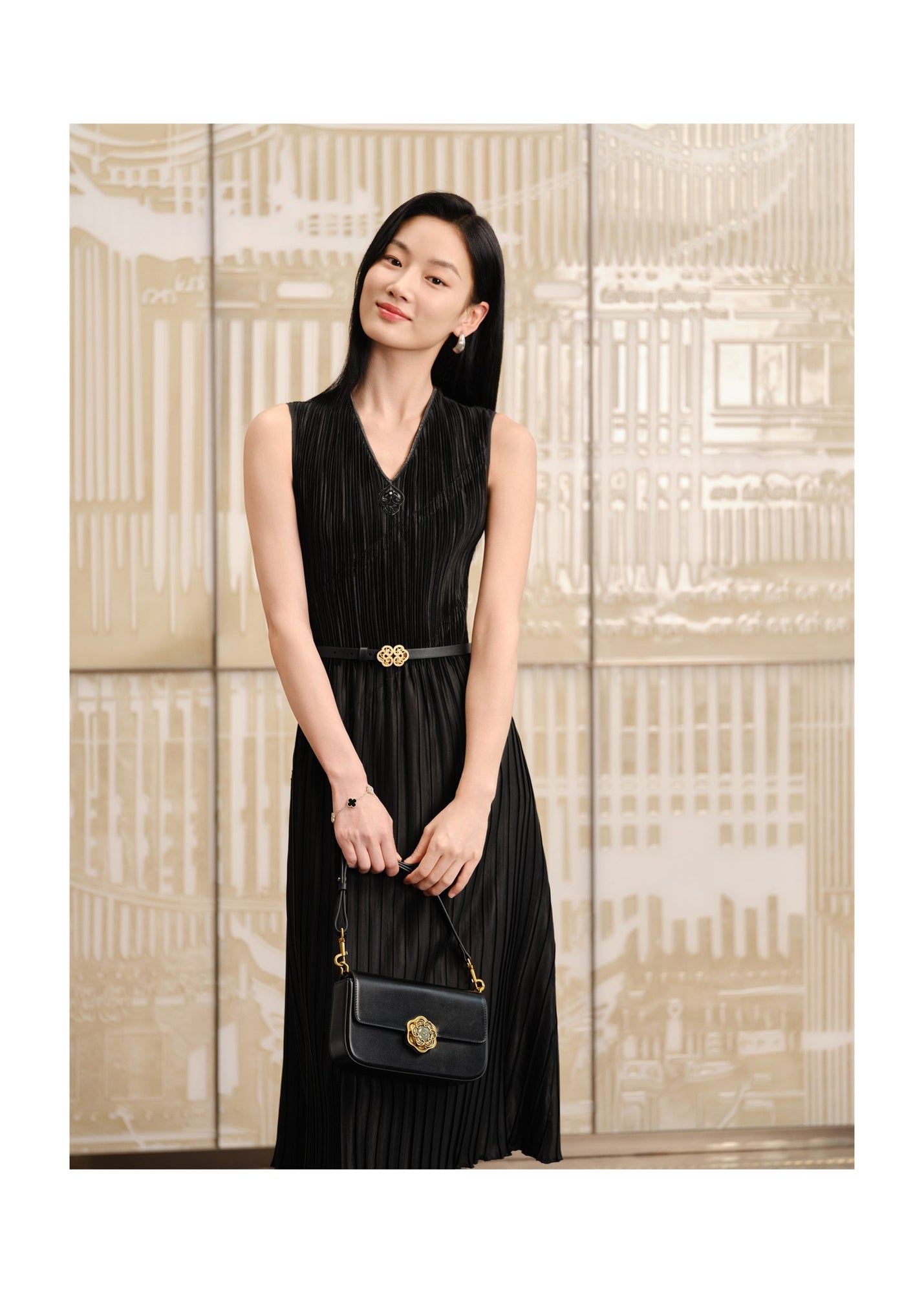 Pleated Waist-Cinched Dress | Black