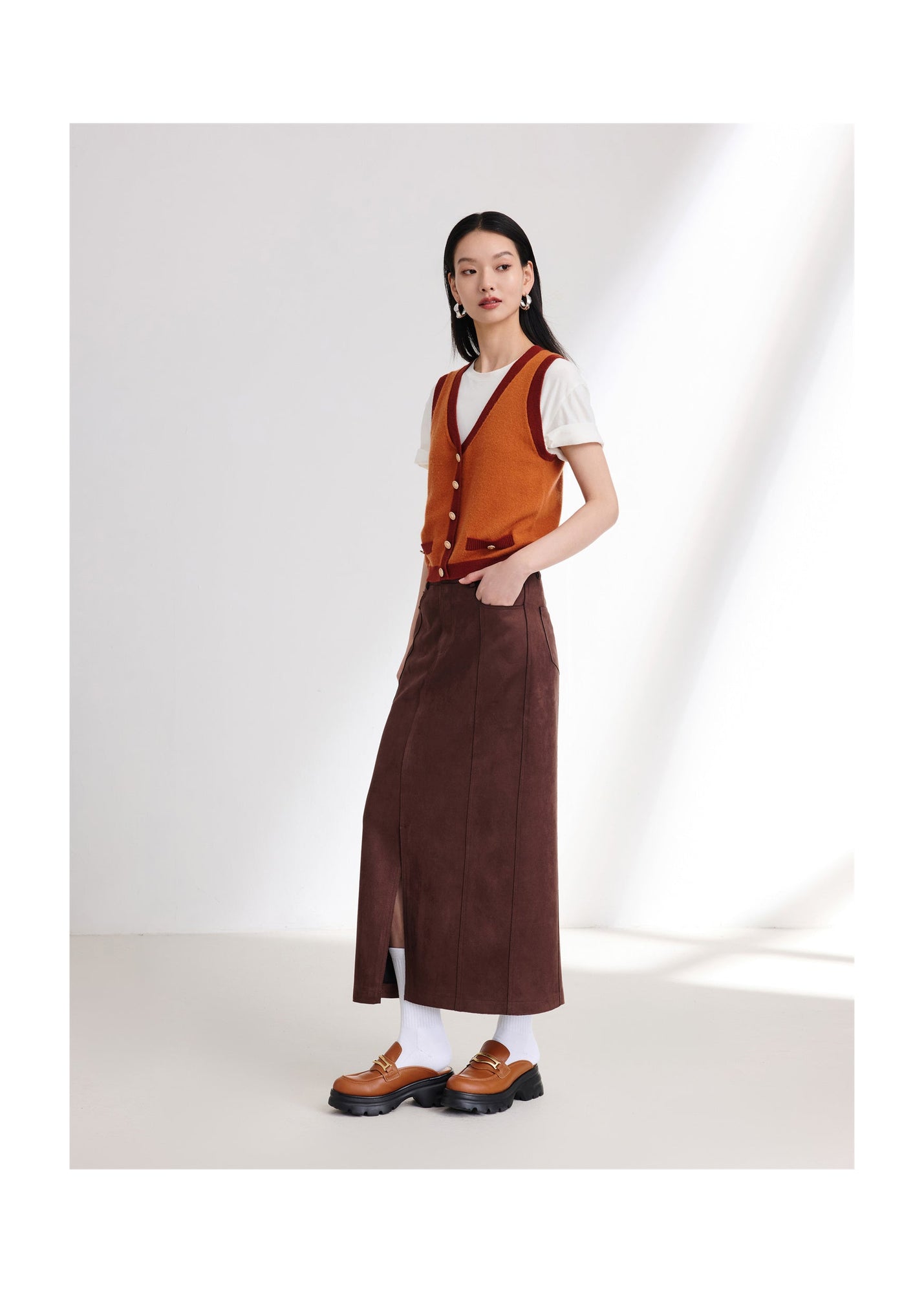 Pocket Style Maxi Skirt | Brown