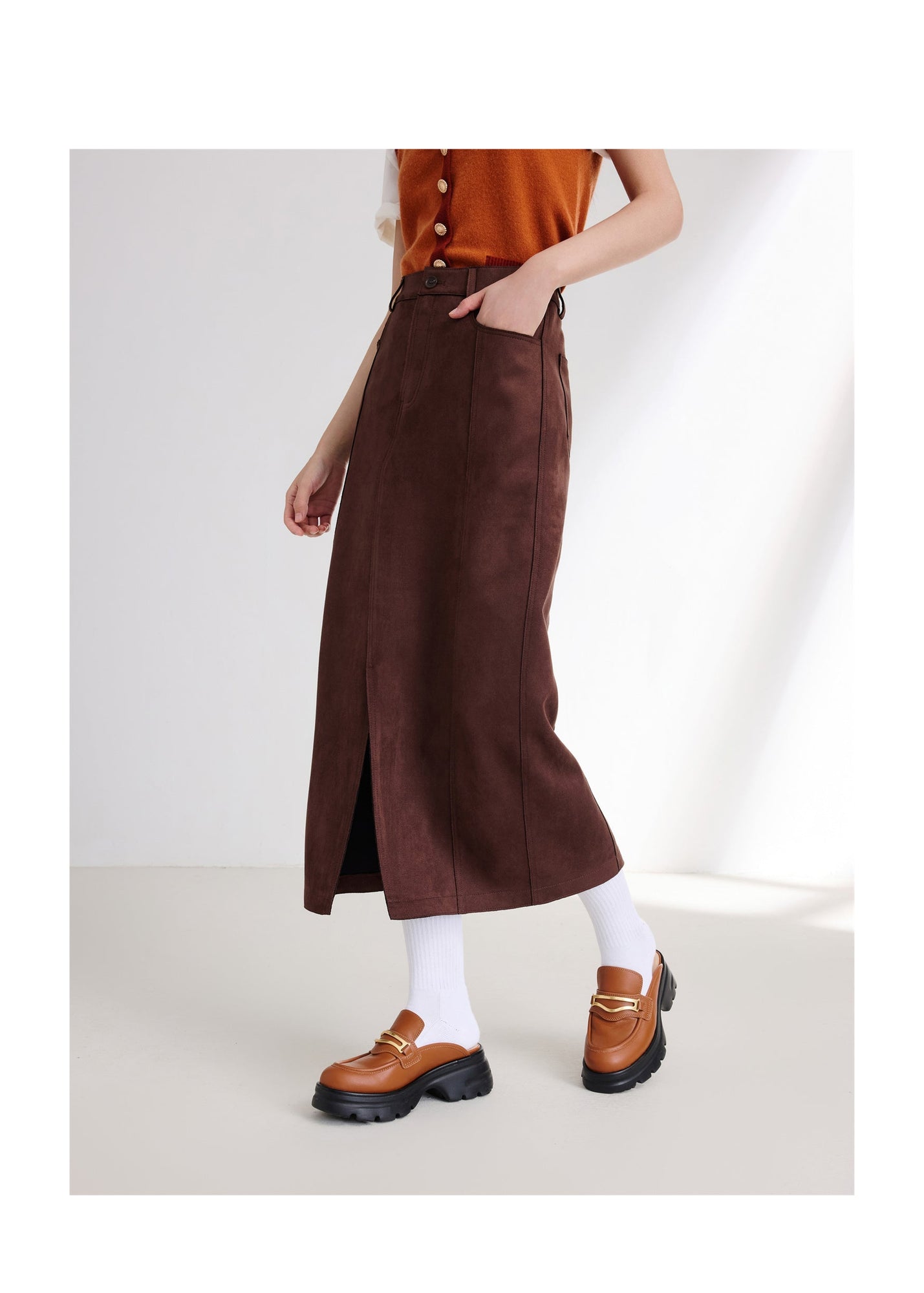 Pocket Style Maxi Skirt | Brown