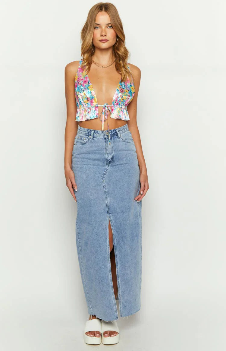 Poppy Satin Crop Top | Floral