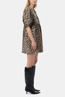Printed Cotton Tie String Mini Dress | Leopard