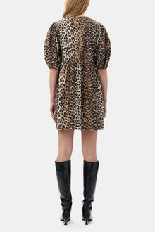 Printed Cotton Tie String Mini Dress | Leopard