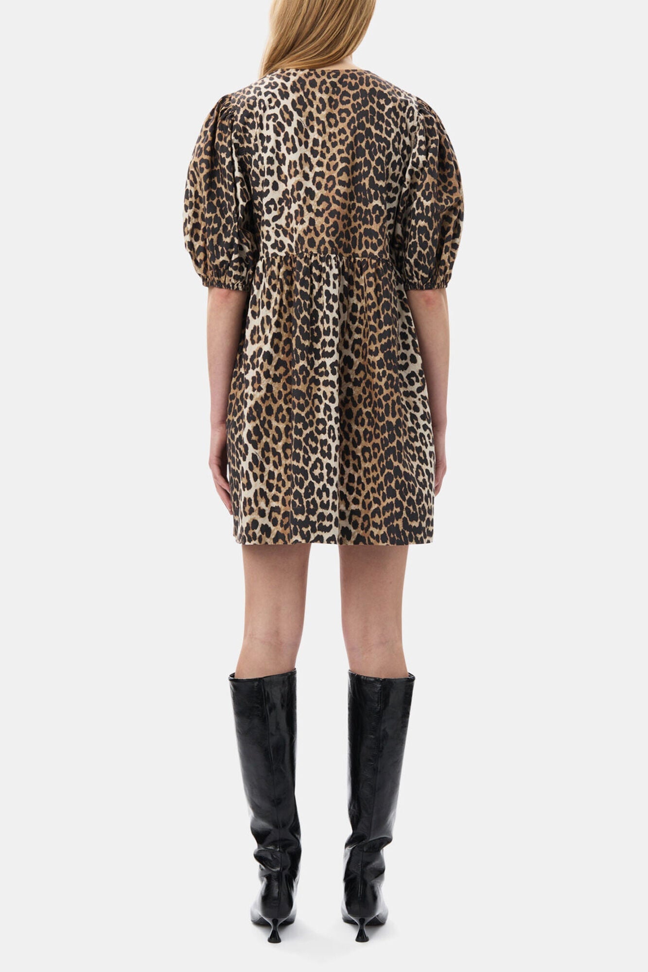 Printed Cotton Tie String Mini Dress | Leopard