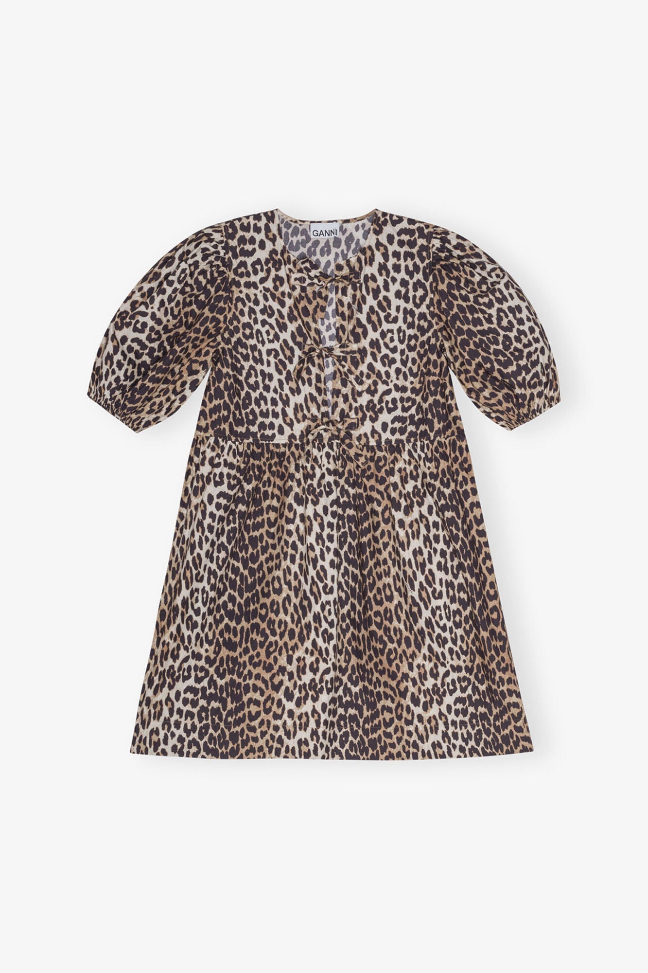 Printed Cotton Tie String Mini Dress | Leopard