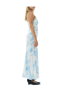 Printed Satin Ruched Long Slip Dress | Powder Blue