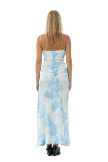 Printed Satin Ruched Long Slip Dress | Powder Blue