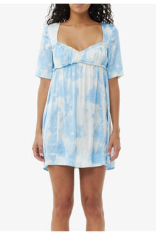 Printed Satin Short Sleeve Mini Dress | Powder Blue